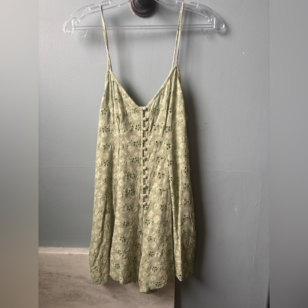 American Eagle Floral Embroidered Eyelet Green Romper Size xs